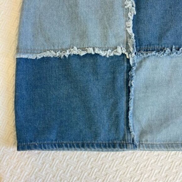 Y2K Patchwork Mini Denim Skirt Blue Jean Raw Hem Blueblush Blue Blush Size Small - Picture 2 of 8